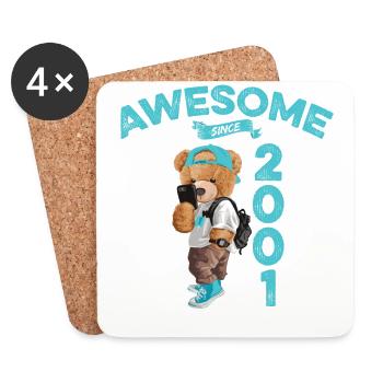2001 Birthday Teddy Bear Awesome since - Coasters (set of 4) - white - Front