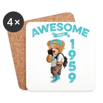 1959 Birthday Teddy Bear Awesome since - Coasters (set of 4) - white - Front