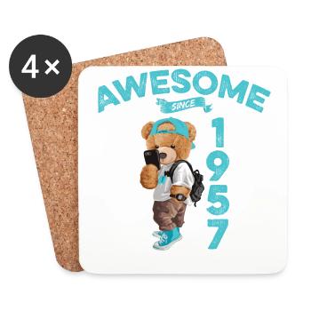 1957 Birthday Teddy Bear Awesome since - Coasters (set of 4) - white - Front