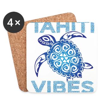 Polynesian Blue Tribal Sea Turtle Tahiti Vibes - Untersetzer (4er-Set) - Weiß - Vorne