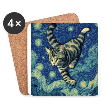 Impressionistische Katze Impressionismus Katzen Malerei C - Untersetzer (4er-Set) - Weiß - Vorne
