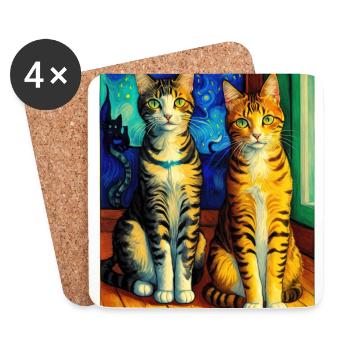 Impressionistische Katze Impressionismus Katzen Malerei C - Untersetzer (4er-Set) - Weiß - Vorne