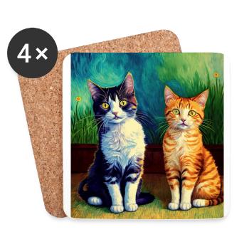 Impressionistische Katze Impressionismus Katzen Malerei C - Untersetzer (4er-Set) - Weiß - Vorne