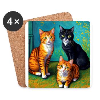 Impressionistische Katze Impressionismus Katzen Malerei C - Untersetzer (4er-Set) - Weiß - Vorne