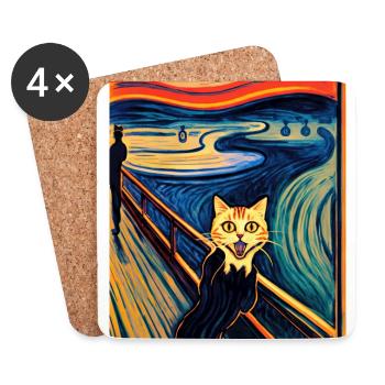 Impressionistic Cat Screaming Impressionism Cats - Coasters (set of 4) - white - Front