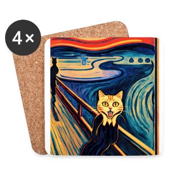 Impressionistic Funny Cat Screaming Impressionism - Coasters (set of 4) - white - Front