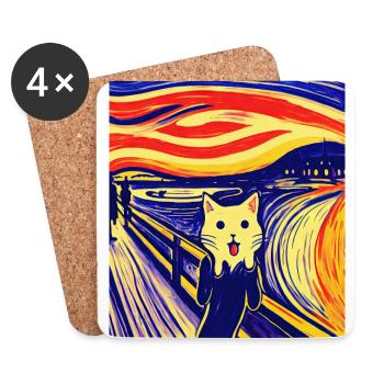 Impressionistic Funny Cat Screaming Impressionism - Coasters (set of 4) - white - Front