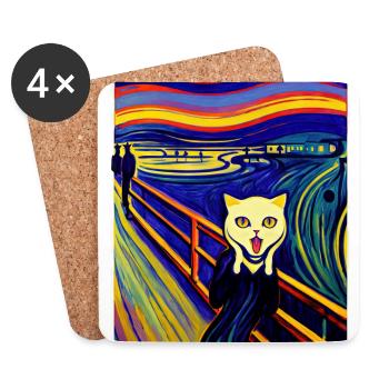 Impressionistic Funny Cat Screaming Impressionism - Coasters (set of 4) - white - Front