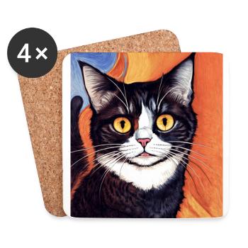 Impressionistic Funny Cat Screaming Impressionism - Coasters (set of 4) - white - Front