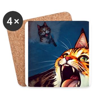 Impressionistic Funny Cat Screaming Impressionism - Coasters (set of 4) - white - Front