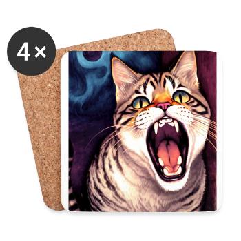 Impressionistic Funny Cat Screaming Impressionism - Coasters (set of 4) - white - Front