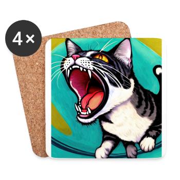 Impressionistic Funny Cat Screaming Impressionism - Coasters (set of 4) - white - Front