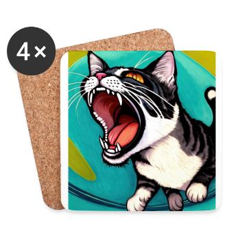 Impressionistic Funny Cat Screaming Impressionism - Coasters (set of 4) - white - Front