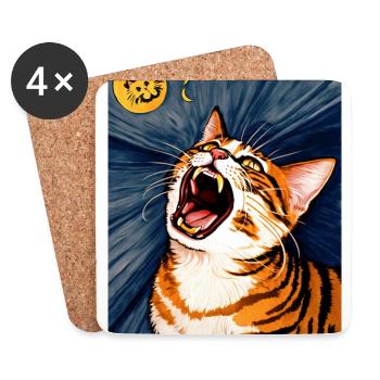 Impressionistic Funny Cat Screaming Impressionism - Coasters (set of 4) - white - Front