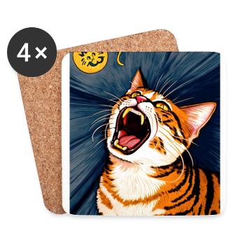 Impressionistic Funny Cat Screaming Impressionism - Coasters (set of 4) - white - Front