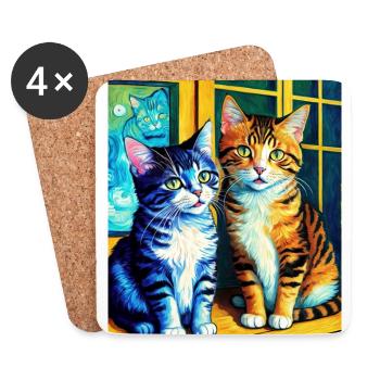 Surreale impressionistische Katze Impressionismus Katzen Ar - Untersetzer (4er-Set) - Weiß - Vorne