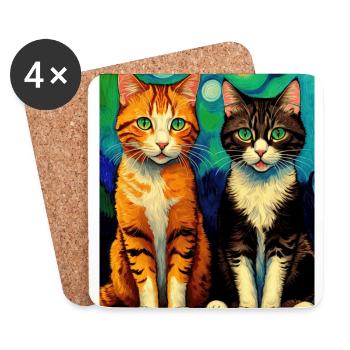 Surreale impressionistische Katze Impressionismus Katzen Ar - Untersetzer (4er-Set) - Weiß - Vorne