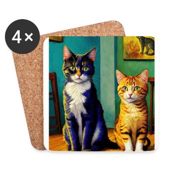 Surreale impressionistische Katze Impressionismus Katzen Ar - Untersetzer (4er-Set) - Weiß - Vorne
