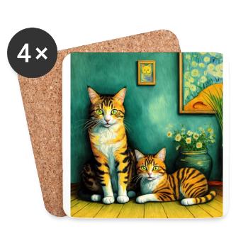 Surreale impressionistische Katze Impressionismus Katzen Ar - Untersetzer (4er-Set) - Weiß - Vorne
