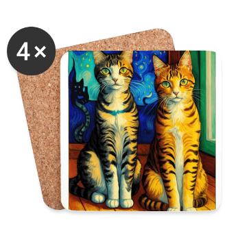 Surreale impressionistische Katze Impressionismus Katzen Ar - Untersetzer (4er-Set) - Weiß - Vorne