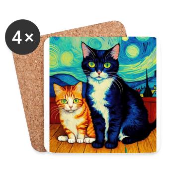 Surreale impressionistische Katze Impressionismus Katzen Ar - Untersetzer (4er-Set) - Weiß - Vorne