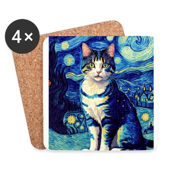 Surreale impressionistische Katze Impressionismus Katzen Ar - Untersetzer (4er-Set) - Weiß - Vorne