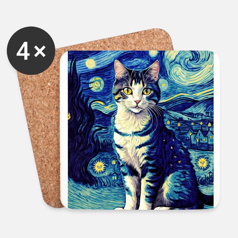Surréaliste Impressionniste Chat Impressionnisme Chats Ar - Dessous de verre (lot de 4) - blanc
