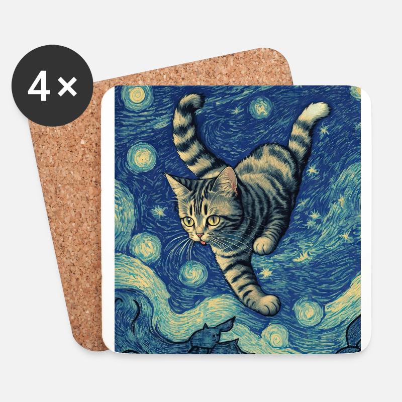 Surreal Impressionistic Cat Impressionism Cats Ar - Coasters (set of 4) - white