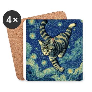 Surreale impressionistische Katze Impressionismus Katzen Ar - Untersetzer (4er-Set) - Weiß - Vorne