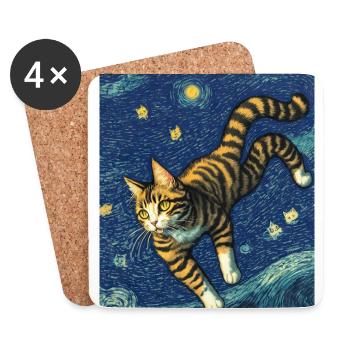 Surreale impressionistische Katze Impressionismus Katzen Ar - Untersetzer (4er-Set) - Weiß - Vorne