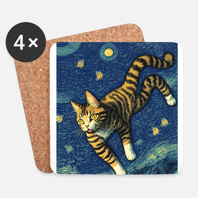 Surréaliste Impressionniste Chat Impressionnisme Chats Ar - Dessous de verre (lot de 4) - blanc