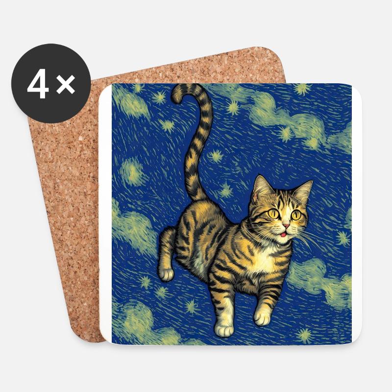 Surreal Impressionistic Cat Impressionism Cats Ar - Coasters (set of 4) - white