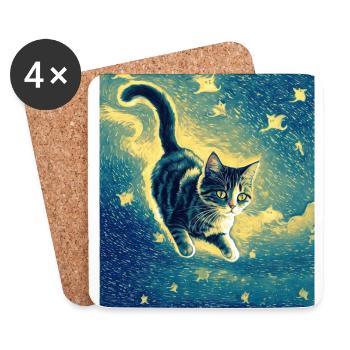 Surreale impressionistische Katze Impressionismus Katzen Ar - Untersetzer (4er-Set) - Weiß - Vorne