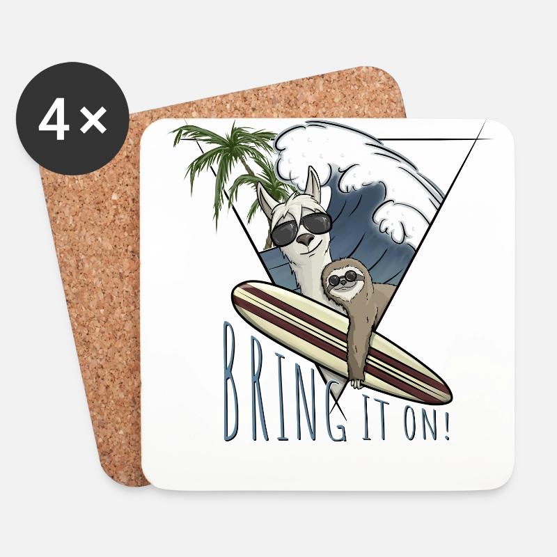 Bring it on Lama & Faultier Surf Art Lifestyle Fun - Untersetzer (4er-Set) - Weiß