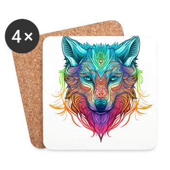 Rainbow Ghost Wolf Portrait - Coasters (set of 4) - white - Front