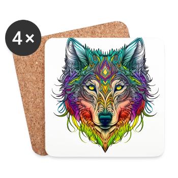 Regenbogen Geisterwolf Portrait - Untersetzer (4er-Set) - Weiß - Vorne