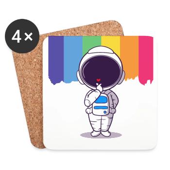 Astronaut Regenbogen Herz - Untersetzer (4er-Set) - Weiß - Vorne