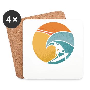 Surfeur surfant sur vague dans la mer - été - Dessous de verre (lot de 4) - blanc - Devant