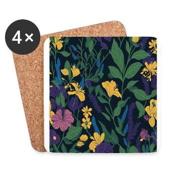 Motif de fleurs Flower Meadow Summer Meadow Flower - Dessous de verre (lot de 4) - blanc - Devant