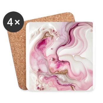 Motif tourbillonnant de peinture rose et or pastel - Dessous de verre (lot de 4) - blanc - Devant