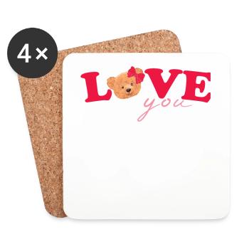 Teddy Love Red White - Coasters (set of 4) - white - Front