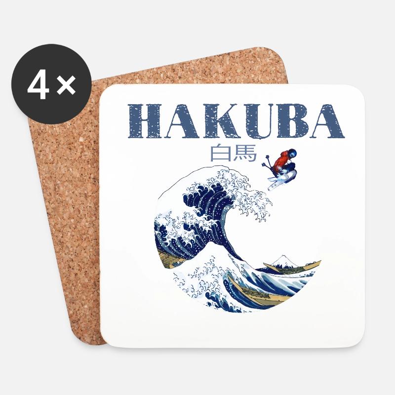HAKUBA Ski, alte japanische Kunst HAKUBA Ski - Untersetzer (4er-Set) - Weiß