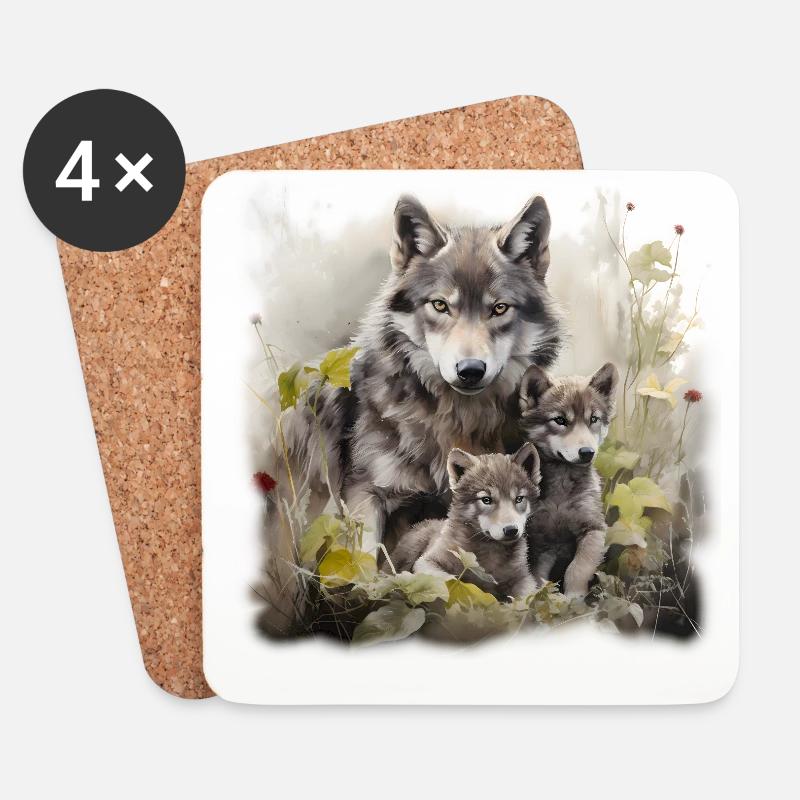Wolfmother with two Cubs - Untersetzer (4er-Set) - Weiß