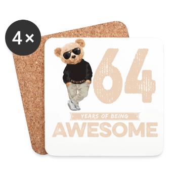 64 Years of being Awesome Teddy Bear - Coasters (set of 4) - white - Front