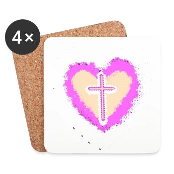 Herz Religion Jesus Kreuz Kreuze Gott Christ - Untersetzer (4er-Set) - Weiß - Vorne