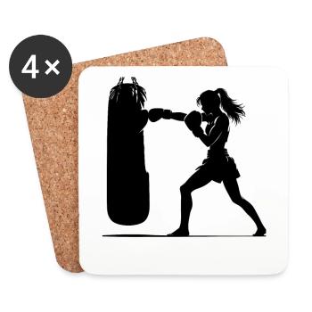 Kickboxing Woman Kickboxer - Coasters (set of 4) - white - Front