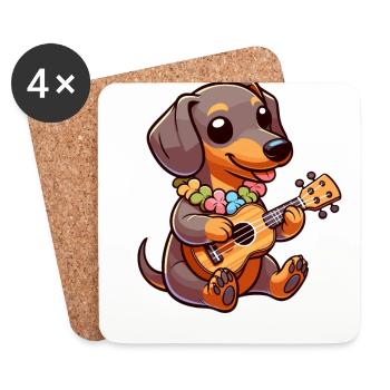 Teckel mignon jouant de la guitare - Dessous de verre (lot de 4) - blanc - Devant