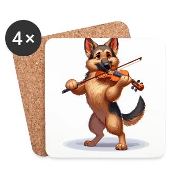 German Shepherd playing violin - Coasters (set of 4) - white - Front