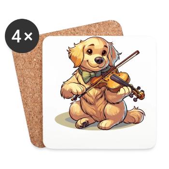 Golden Retriever Plays The Violin - Coasters (set of 4) - white - Front