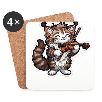 Cute Maine-Coon playing Violin - Coasters (set of 4) - white - Front